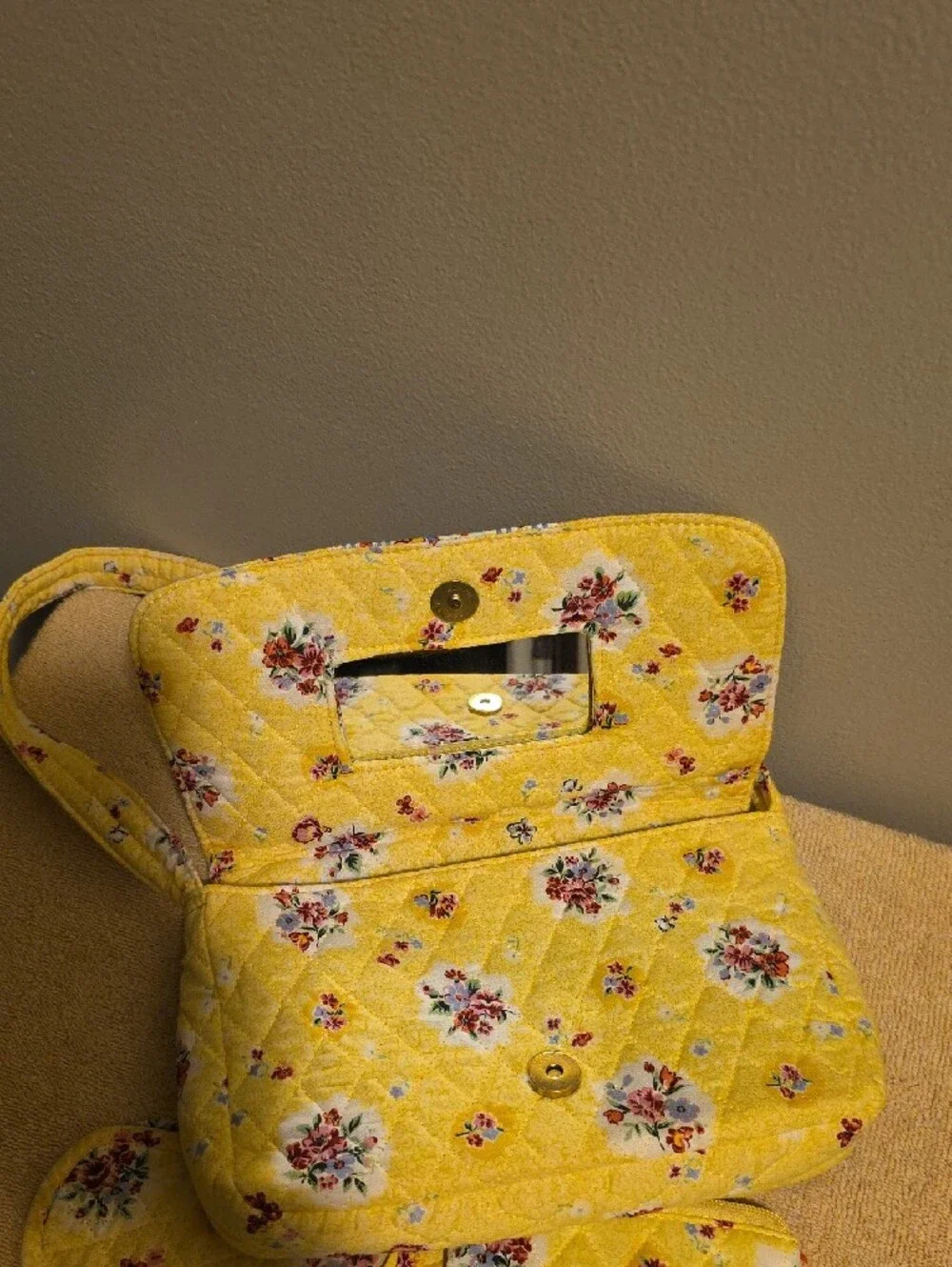 Yellow Floral Quilted Shoulder Bag Set - Inv.537